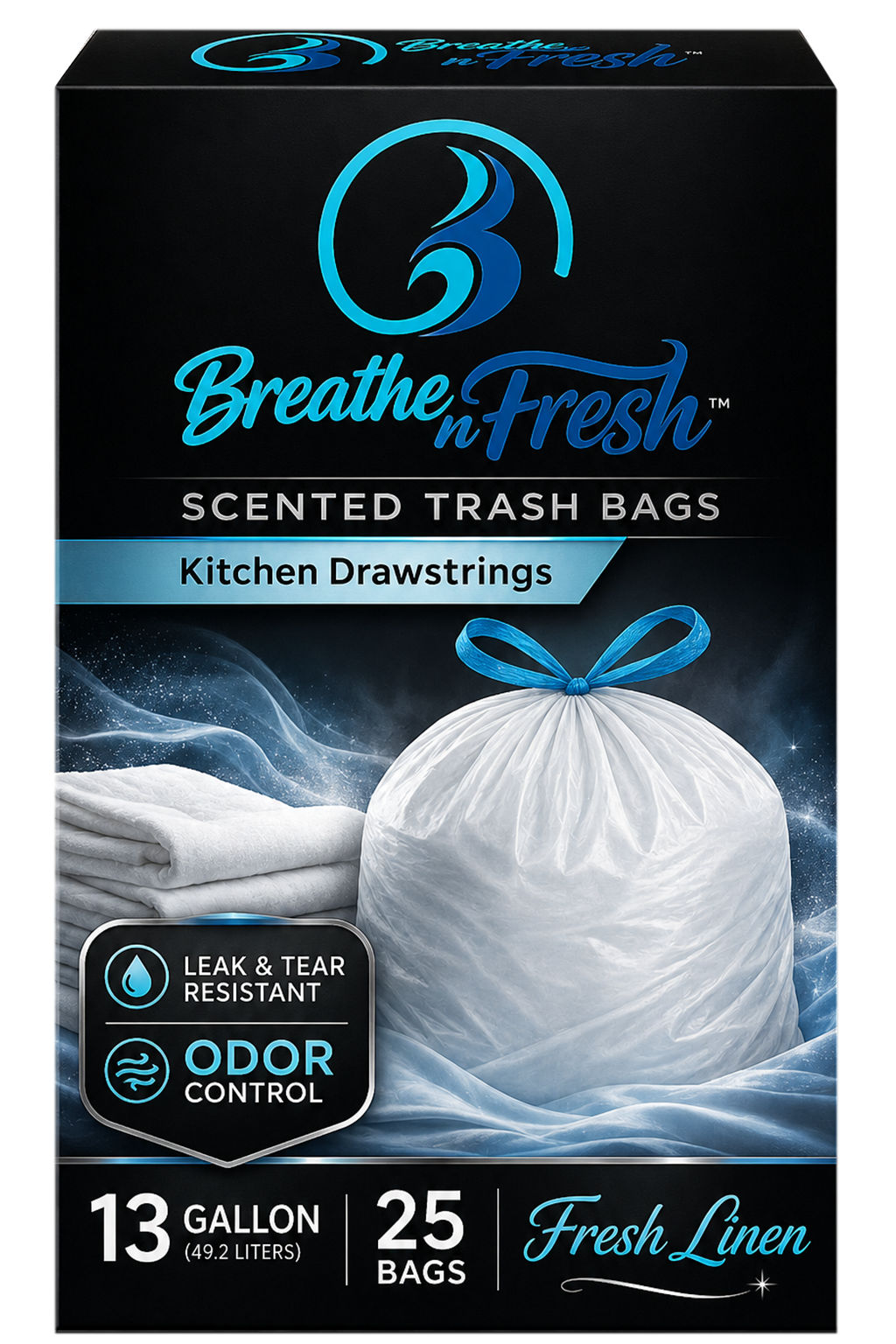 Fresh Linen scented trash bag retail box
